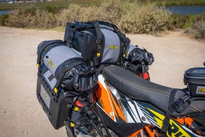 Picture showing SE-4050 Hurricane Adventure Saddlebags - mounted to KTM 690